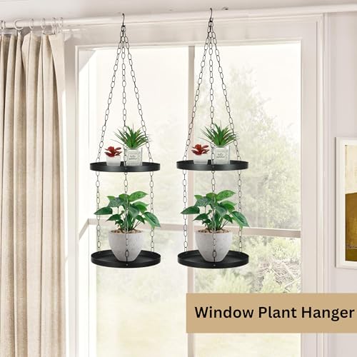 Shinehola 2 Pack Hanging Planters for Indoor Outdoor Plants 9", Plant Hanger Indoor | Metal Hanging Plant Holder, 2-Tier Hanging Plant Shelf, Hanging Basket, No Plant/Pot Included (2 Packs) - size: 2 Tier