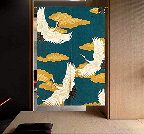 LIGICKY Noren Japanese Style Doorway Curtain Cranes Printed Window Treatment Door Tapestry for Home Decoration 33.5" Width x 47.2" Long - color: Cran Flying on Yellow Cloud, size: 33.5"W x 47.2"L (Pack of 1)