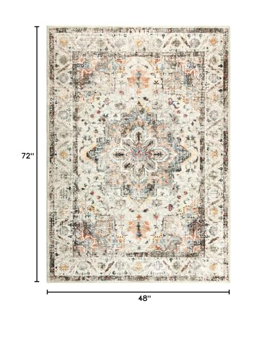 YOH Boho Washable Rug 4x6, Vintage Multi Non Slip Area Rug, Distressed Indoor Carpet for Living Room Bedroom Kitchen Office - color: Vintage Multi, size: 4' x 6' (Rectangular)