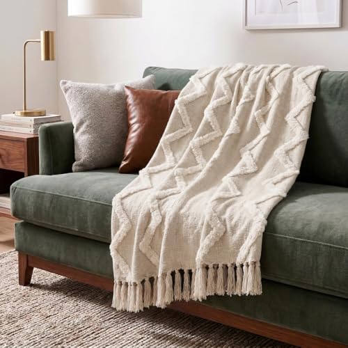 Americanflat 50x60 Throw Blanket - Soft and Breathable Cotton Throw Blanket for Couch, Bed, Chair - Decorative Blankets Perfect for Home, Office, or Outdoor Use - Beige Tufted Design - color: Grey Tufted