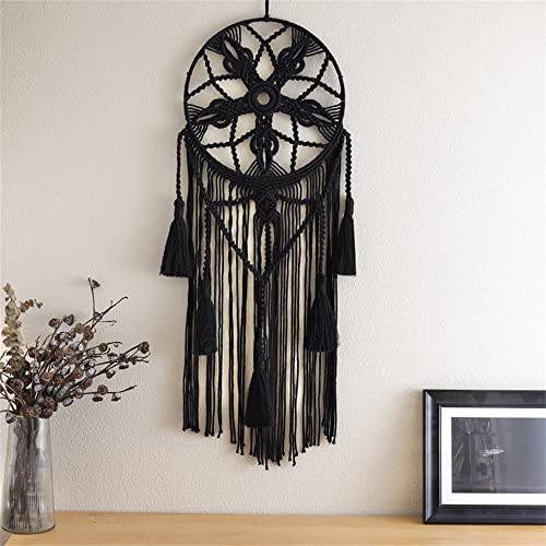 Dream Catcher Tapestry Boho Macrame Cotton Woven Handmade Bohemian Art with Tassel Craft Ornament for Bedroom Living Room Apartment Nursery 12x32 Inch - color: Black