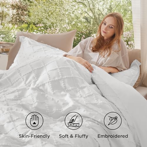 Bedsure Boho Oversized King Duvet Cover - White Breathable & Soft Boho Bedding, Machine Washable Comforter Cover for All Seasons, Includes 1 Duvet Cover 120"x98" with 2 Pillow Shams & Zipper Closure - color: 01 - White (No Comforter), size: Oversized King