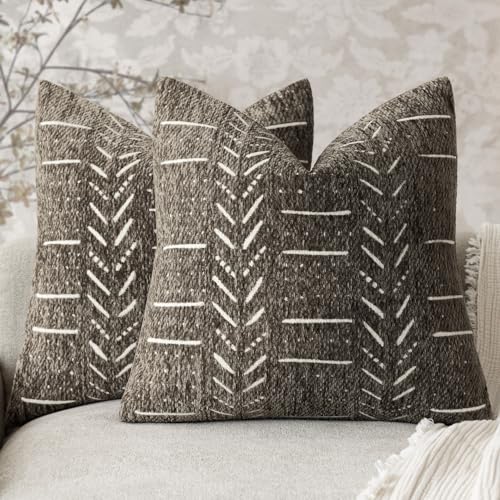 Home Décor Decorative Boho Accent Chenille Throw Pillow Covers, Textured Neutral Cushion Covers, Soft Farmhouse Pillowcase for Couch Sofa Bed Living Room, 18×18 Inch, Set of 2, Cocoa Brown - color: Cocoa Brown, size: 18" x 18" (Pack of 2)