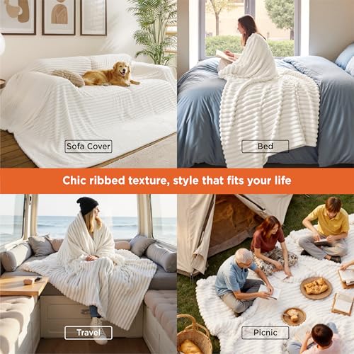 Bedsure GentleSoft Large Fleece Blanket for Bed - Cozy Soft Throw Blankets for Women, Cute Large Throws for Girls, Off White, 120x120 Inches - color: Off White, size: Large