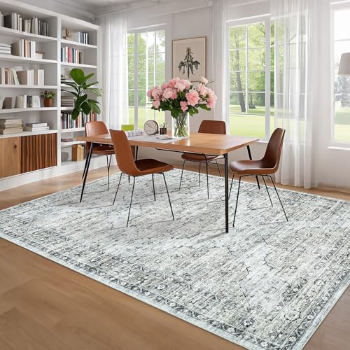 COZYLOOM Blue-Brown Vintage Washable Rug for Living Room 5x7 Non-Slip Retro Floral Throw Rug, Low Pile Stain Resistant Distressed Carpet, Indoor Foldable Floor Mats for Dining Room Bathroom Kitchen - color: Boho|blue&brown, size: 5' x 7' (Rectangular)