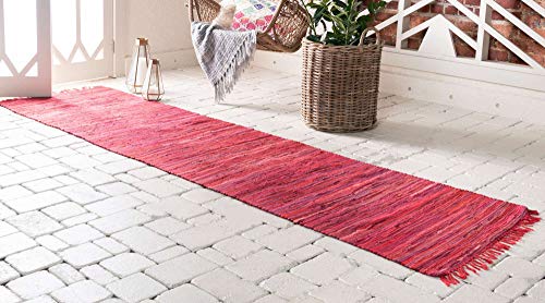 Unique Loom Chindi Cotton Collection Soft Hand Woven Natural Fiber Striped Area Rug, 2 ft 2 in x 6 ft 7 in, Red/Purple - color: Red/Purple, size: 2'2" x 6'7" (Runner)