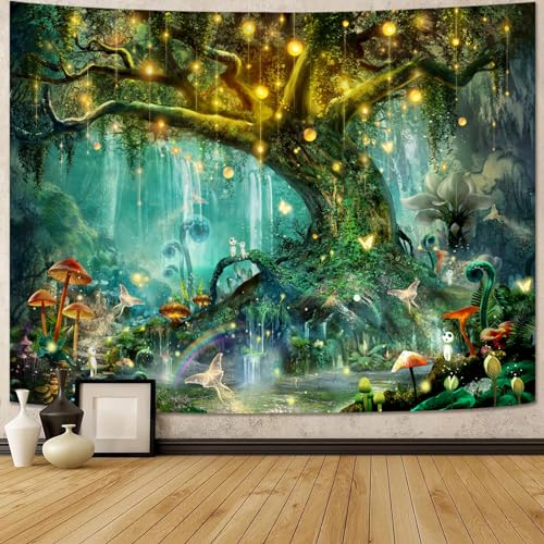 Spenlife Nature Tree Tapestry Mystical Forest Tapestry for Bedroom Aesthetic Tapastry's Wall Hanging Tapestries for Living Room Dorm Tree2 44×60 Inches - color: Lemon Yellow, size: 60"L x 44"W