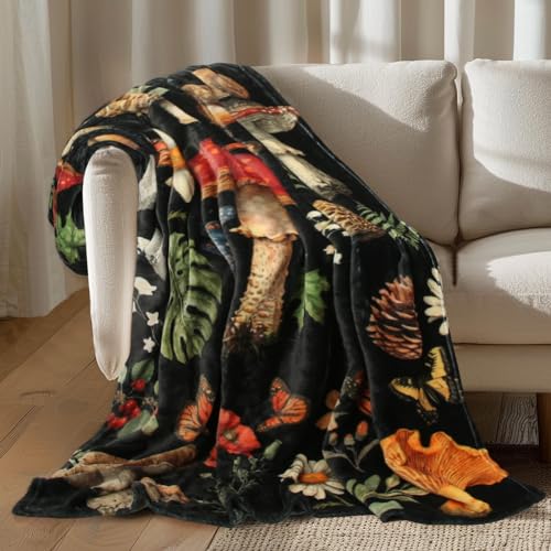 MACEVIA Mushroom Blanket for Couch, Flannel Fleece Mushroomstuff, Soft Throw Blankets for Bed Sofa, Cozy Warm Comfort Lightweight Throw Blanket for Travel Camping 260GSM (Mushroom, 50"x60") - color: Mashroom Print, size: Flannel Fleece (50x60 IN)
