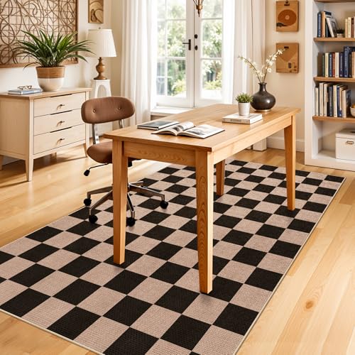4x6 Jute Area Rug Washable: Non-Slip Indoor Floor Mat - Carpet for Living Room Entryway Kitchen Dining Room - Thin Low Pile Rugs Braided Woven Durable Farmhouse Decor (Black,4x6) - color: Black, size: 4' x 6' (Rectangular)