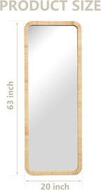 20x63 Inch Long Rattan Mirror Rattan Full Length Mirror Rectangle Wooden Framed Full Body Mirror Floor Mirror Lean Against Wall Farmhouse Wicker Mirror for Bathroom Entryway Living Room Bedroom