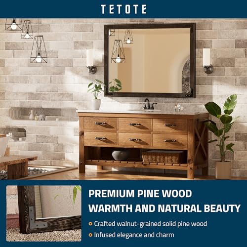 TETOTE 40 x 30 Black Wood Mirror for Bathroom Wall/Bedroom/Living Room/Entryway Farmhouse Rustic Bathroom Vanity Mirror Waterproof (Horizontal/Vertical Mounted) - color: Black Wood, size: 30"L x 40"W