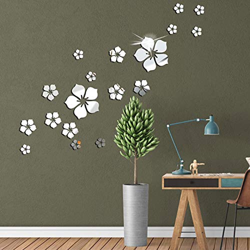 18pcs Acrylic Mirror Wall Sticker Decal for Home Living Room Bedroom Decor 3D Flower DIY Wall Decoration Silver - color: Silver Flower 18pcs