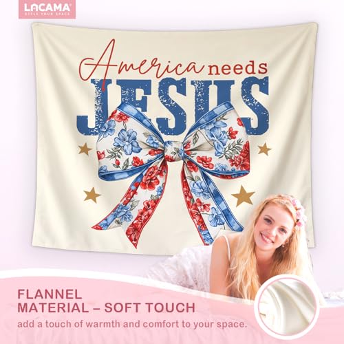 Lacama Christian Bow Tapestry, Cute independence day Tapestry Decorative for Room Bedroom College Dorm Apartment, 50x60 Inches - color: America needs jesus