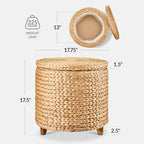 Best Choice Products 17" Round Storage Ottoman W/Lid, Handwoven Water Hyacinth Footstool, Footrest w/Wooden Legs, Accent Side Table, Storage Container, Plant Stand - Natural - color: Natural