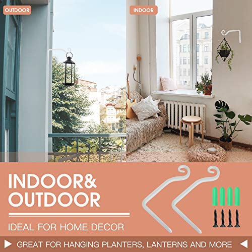 Jardim 2 Pack 6 Inch Premium Decorative Metal Iron Wall Hook, Indoor Outdoor Plant Hanger, Rustic Hanging Gardening Bracket Hook, for Planters, Bird Feeders, Lanterns, Wind Chimes (White) - color: White, size: 6 Inch