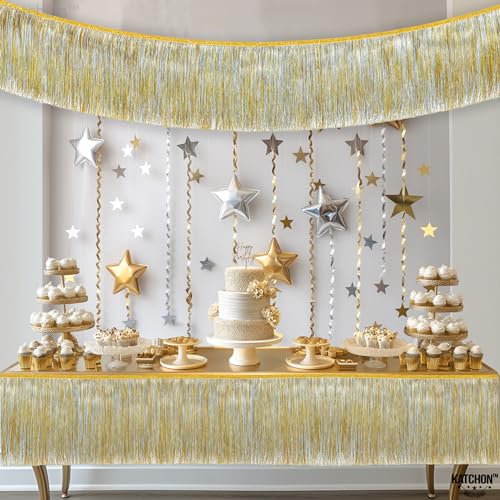 KatchOn, Silver and Gold Fringe Banner Garland - 6.5 Feet, Pack of 2 | Gold Fringe Garland for Golden Birthday Decorations Golden, Silver Streamers for Prom Graduation Decorations 2026 - color: Silver nad Gold