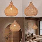 Pendant Light Fixtures Black Boho Chandelier 15.7-inch Rattan Shade Dome Light Fixtures Mid Century Farmhouse Pendant Lamps for Dining Room Kitchen Island Over Table, 1-Light - color: Black Rattan, 15.7", 1-Light