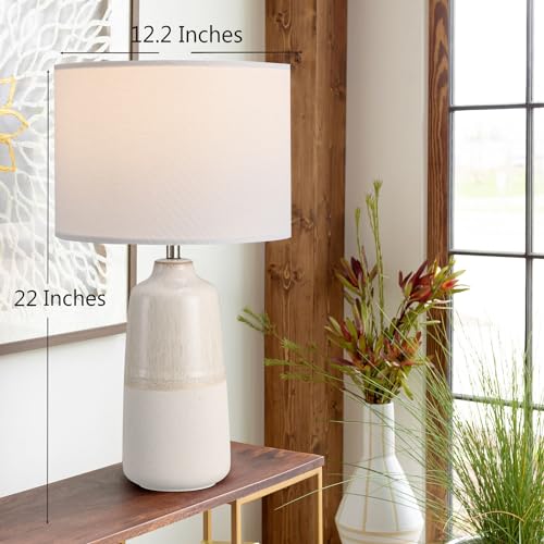 BrightWe Tall Ceramic Table Lamp Set of 2, White Lamps for Bedroom Farmhouse Rustic Lamp Set Bedside Nightstand Lamps Set of Two Side Table Lamps for Living Room, 22IN - color: Off-White, size: Large