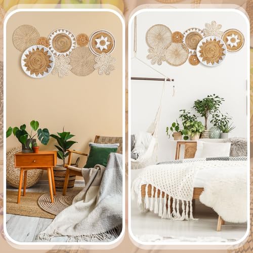 Xuhal 8 Pcs Boho Wall Basket Decor Decorative Bulrush Woven Basket Wall Decor Rustic Farmhouse Hanging Baskets for Kitchen Rustic Home Summer Decorations - style: Flower