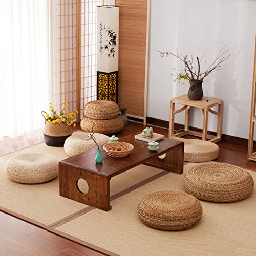 Etlegor Pouffes and Footstools, Futon Pouf Futon Cushion Stool Japanese Style Tatami Mat Cattail, Banana Leaf Hand-Woven Natural and Environmentally Friendly for B&B/Tatami/Meditation Futon - color: Natural-half-woven, size: 19.7"D x 19.7"W x 6.7"H