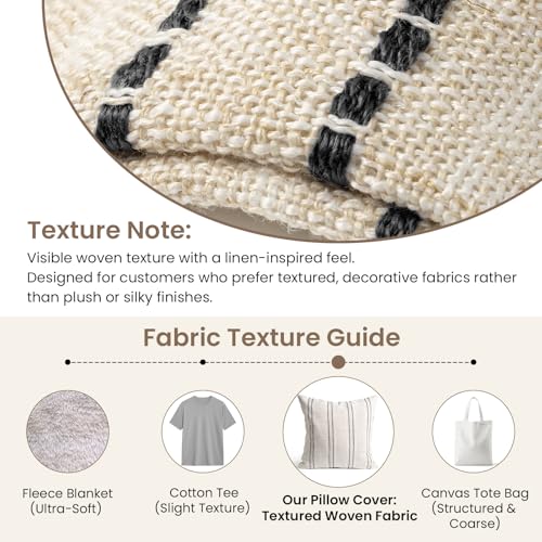 AELS 20x20 Decorative Farmhouse Linen Blend Throw Pillow Covers, Boho Textured Pillow Case, Set of 2, Beige with White & Black Stitch Yarn Dyed Stripe Cushion Cover for Sofa Living Room (Cover ONLY) - color: Beige With White & Black, size: 20" x 20" (Pack