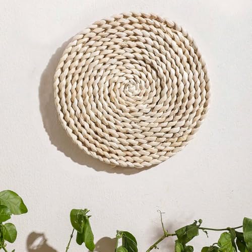 Boho Round Hand Woven Wall Basket Decor, Seagrass Rattan Wicker Farmhouse Hanging Baskets Flat Wall Art for Kitchen Living Room Bedroom, 1 Pcs 7.87" - color: Style1( 7.87")