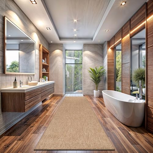 Washable Easy Jute Rug 2x7, Indoor Outdoor Runner Rugs, Natural Color Farmhouse Area Rugs for Living Room, Kitchen Rug High Traffic Area, Easy to Clean Solid Boho Woven Design Carpet (2 X 7 Natural) - color: Natural, size: 2' x 7' (Rectangular)