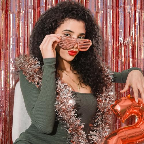 3 Pack Rose Gold Fringe Curtain Backdrop Birthday Bachelorette Party Decorations Metallic Tinsel Streamers Foil Backdrop Christmas Graduation Wedding New Year Party Decorations - color: Rose gold