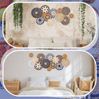 Xuhal 15 Pcs Boho Wall Basket Decor Handcrafted Seagrass Woven Wall Basket Rustic Round Woven Hanging Art for Home Farmhouse Kitchen Table Living Room(Blue Classic Style) - style: Blue Classic Style