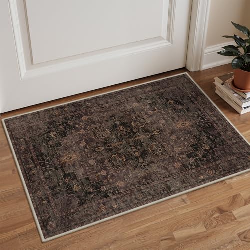 GENIMO Area Rug 2x3 Doormat, Machine Washable Rugs Low Pile, Small Retro Entryway Mat for Entrance, Hallway, Kitchen and Corridor, Charcoal Brown - color: Area Charcoal Brown, size: 2' x 3' (Rectangular)