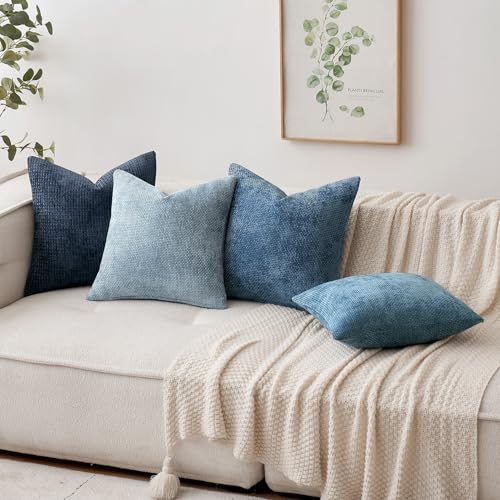 MIULEE Pack of 2 Coastal Blue Throw Pillow Covers 18x18 Inch Summer Modern Boho Accent Decorative Pillow Covers Soft Farmhouse Cushion Covers for Home Decor Couch Bed Sofa Living Room - color: Coastal Blue, size: 18" x 18" (Pack of 2)