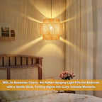 plug in pendant light rattan hanging lamp with 14.7ft Hemp Rope，Dimmable boho pendant lamp with adjustable cord，high output wicker hanging light plug in Woven Shade for Bedroom Dinning Kitchen - size: 3 tier HL-8