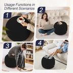 MeMoreCool Stuffed Round Pouf Ottoman Foot Rest, Floor Pouf Foot Stool with Soft Foam Chunk Filling, Small Round Ottoman Footstool Circle Footrest for Living Room, Black - color: Teddy Black