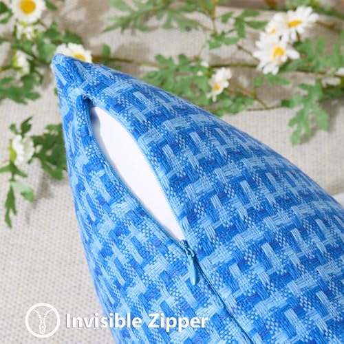 UGASA Outdoor Waterproof Pillow Covers Pack of 2 Weaving Texture Water Resistant Outside Decorative Pillow Cases for Patio Garden Porch Yard Bench Tent 16x16 Inch, Blue - color: Blue, size: 16" x 16" (Pack of 2)