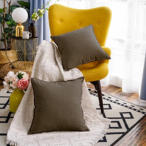 Jeanerlor 18"x18" Solid Cotton Linen Decoration Throw Pillow Case with Zipper Euro Sham Cushion Case Cool Pillow Cover Delicate Decorative Pillowcase for Chair/Bed/Couch,2 Packs, Khaki - color: Khaki, size: 18" x 18" (Pack of 2)