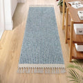 Lahome Belle Boho Kitchen Runner Rugs, 2x6 Laundry Room Rug Lightweight Bathroom Runner Woven Cotton Throw Mat with Tassels, Farmhouse Washable Blue Rug Low Pile Runners for Hallways Entry - color: Blue/Multi, size: 2' x 6' (Runner)