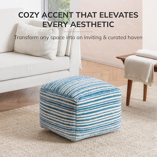 Anji Mountain Pouf Ottoman Foot Rest, Handmade Ottoman Pouf, Comfortable Foot Stool, Decorative Floor Seating for Living Room Decor, Bedroom & Home Décor Accent - Blue - color: Blue
