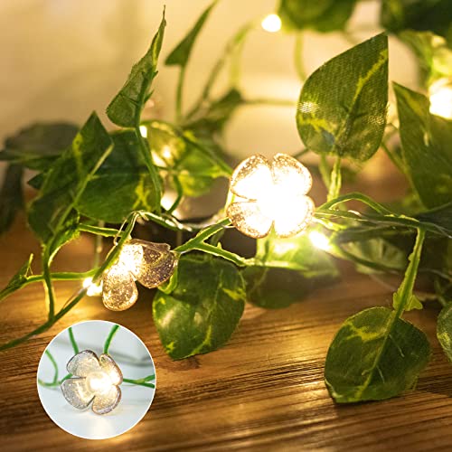 Vigdur 2 Packs Vine String Lights - Tiny Leaf Ivy String Lights with 48 Flower Lights Battery Powered Waterproof Fairy Light Indoor Outdoor for Bedroom Party Garden Wall Décor St. Patrick's Day - color: Green Leaf