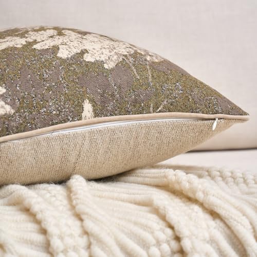 Yangest Neutral Leaf Pillow Cover 18 x18 Inches, Vintage Chenille Square Throw Pillow Cover Soft Leaves Nature Accent Couch Pillow Cover for Living Room Bedroom, Beige - color: Beige, size: 18" x 18" (Pack of 1)