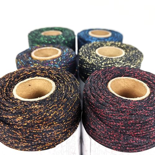 3mm Sparkle Polyester Macramé Cord - 150g/66yds Metallic Glitter Braided Cord for Crocheting Bags, Baskets, Macramé Plant Hangers & DIY Crafts, Machine Washable (15#Black Red) - color: 15#black Red