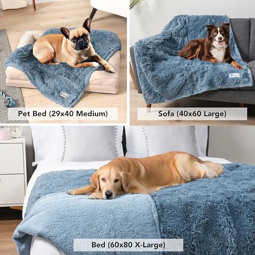 PetAmi Waterproof Dog Blanket for Couch, Bed & Furniture,Reversible Sherpa & Faux Fur Pet Blanket, Leakproof Blanket for Dog Cat, Washable Couch Protector, Soft Calming Pet Throw (40x60, Light Blue) - color: Dusty Blue, size: Large (40x60)