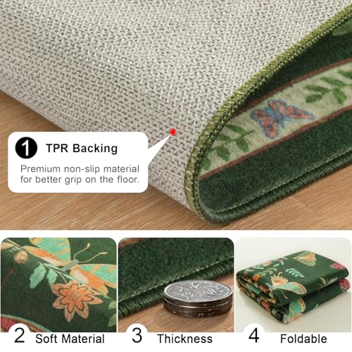Unirea 2x3 Small Dark Green Washable Area Rug, Door Mat Indoor Entrance Insect Rug, Non Slip Thin Area Rugs, Soft Boho Bug Entryway Rug for Kitchen, Bathroom, Bedroom, Laundry Room, Low Pile Carpet - color: Dark Green, size: 2'x3'