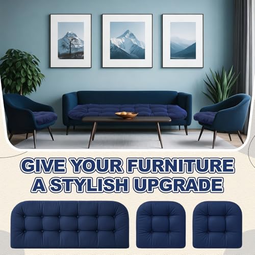 Barydat 3 Pack Wicker Furniture Cushions Waterproof Outdoor/Indoor Tufted Wicker Chair Cushions 1 Loveseat and 2 U-Shape Rattan Chairs for Patio Furniture, Rattan Love Seat, Bench(Navy Blue) - color: Navy Blue