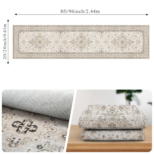 Washable Non Slip Runner 2x8: Oriental Indoor Runners for Hallway - Ultra Thin Low Pile Stain Resistant Carpet - Home Decor for Vintage Style Lover - 2x8 Ivory - color: Ivory, size: 2' x 8' (Rectangular)