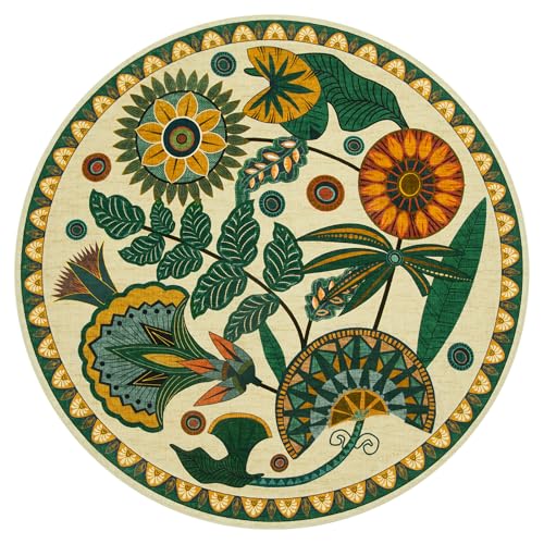 Joydeco Egypt Floral Boho Round Rugs 5FT, Washable Circle Playroom Bedroom Area Rug, Vintage Beige Non Slip Circular Throw Carpet for Living Room Nursery Dorm Classroom Dining Room - color: Beige, size: 5' (Round)