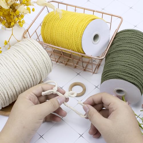 JeogYong Braided Macrame Cord 5mm x 295ft, Natural 8-Strand Braided Cotton Rope, Colored Drawstring Cord Craft Rope for Plant Hangers, Wall Hanging, Dream Catcher, Garden, DIY Projects - color: Navy Blue