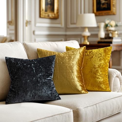 MIULEE Velvet Throw Pillow Covers Set of 2, Soft Neutral Decorative Pillow Cases with Luxurious Textured Vintage Cushion Covers for Home Decor Couch Sofa Bed,Golden Mustard Yellow18x18 inch - color: Golden, size: 18" x 18" (Pack of 2)