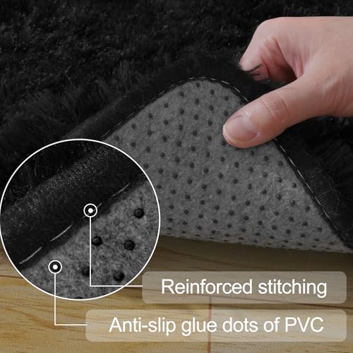 qulint 3x5 Rug for Bedroom, Fluffy Soft Black Rug for Living Room, Fuzzy Plush Small Carpet Shaggy Shag Modern Alfombras for Boys and Girls Dorm Nursery Kid Room Home Decor (3ft x 5ft, Black) - color: Black, size: 3' x 5' (Rectangular)