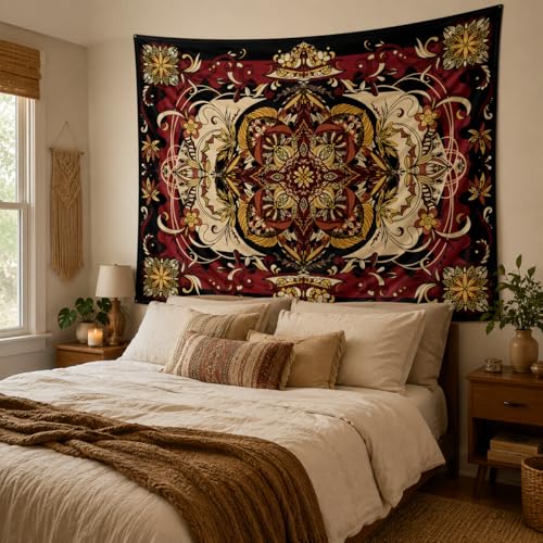 Boho Mandala Moth Tapestry,Hippie Floral Aesthetic Wall Tapestries, Psychedelic Aesthetic Decor, Large Tapestry for Bedrooms, Living Rooms, and Dorms-59.1x49.2 Inch - color: Purple Red, size: 59.1"L x 49.2"W