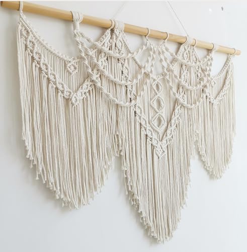 Achart Macrame Wall Hanging Large- Boho Wall Decor- large wall art- Wall Decor Living Room- Macrame Tapestry Boho Decor for Bedroom (Beige-Fringe) - color: Beige-Fringe